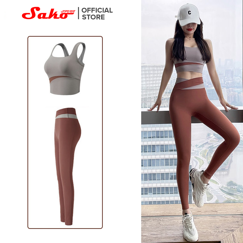 Bộ quần áo tập gym yoga nữ cao cấp 25% spandex có mút ngực co dãn 4 chiều nâng mông đồ tập gym SAKOMALL
