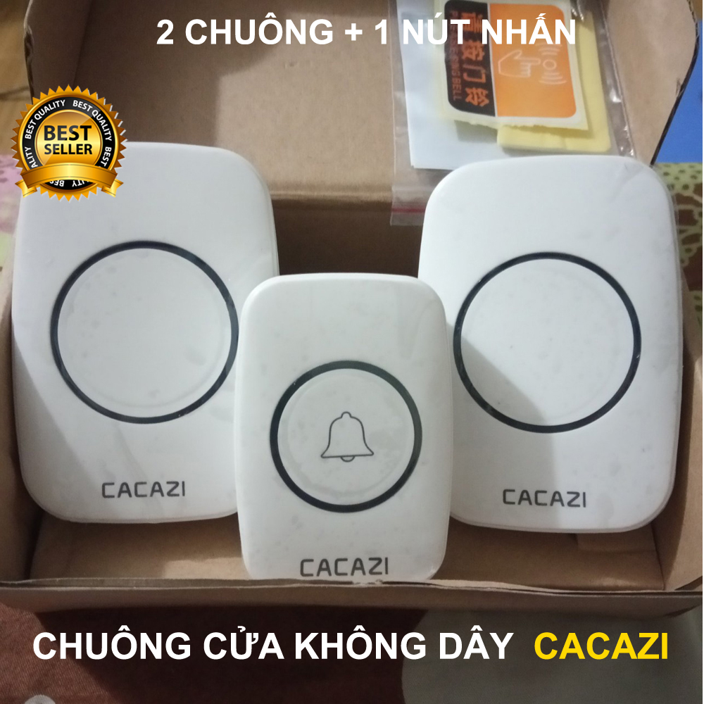 Chuông cửa không dây Cacazi A10 (loại 2 chuông + 1 nút nhấn) chống nước (loại cao cấp), chuông người già, chuông người bệnh bấm khi có nhu cầu gọi người nhà