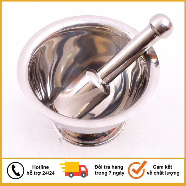 Bộ cối chày inox 304- chày cối inox sáng bóng bền đẹp - bộ chày cối gỗ kích thước 13 cm thiết kế bền đẹp tiện dụng - bộ chày cối gỗ cao cấp size lớn siêu đẹp