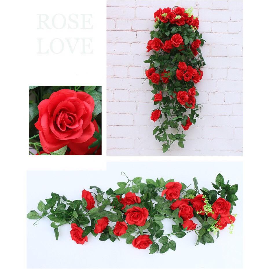 Hoa hồng lụa dây leo trang trí siêu đẹp dài 2.4m