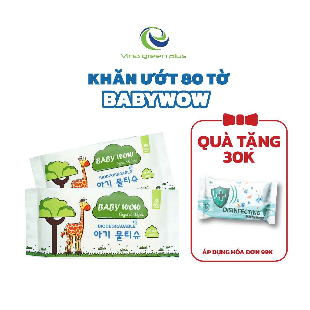 Khăn ướt cho bé Organic Baby Wow không mùi, dày dặn, mềm mịn, an toàn cho da nhạy cảm, vải không dệt