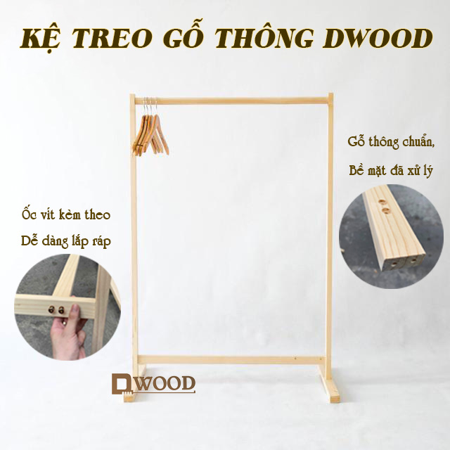 [HCM]Kệ treo đồ gỗ thông DWOOD kiểu dáng Hàn Quốc kệ treo quần áo basic nhỏ gọn thanh lịch
