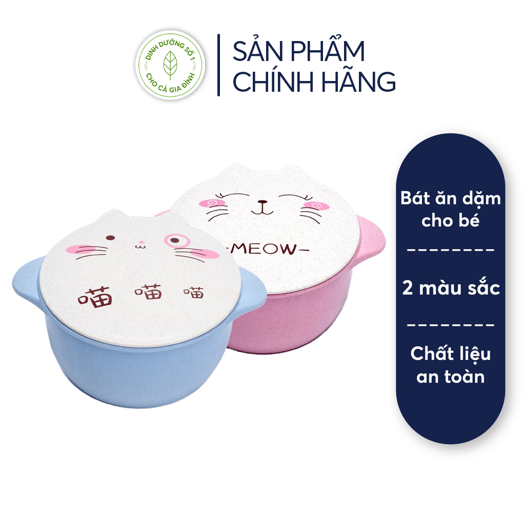 Bát Ăn Dặm Lúa Mạch Cho Bé Có Nắp Đậy Hình Mèo Ngộ Nghĩnh, Bát Ăn Cơm Từ Cây Lúa Mạch Và Nhựa PP An Toàn - DDS1 Store