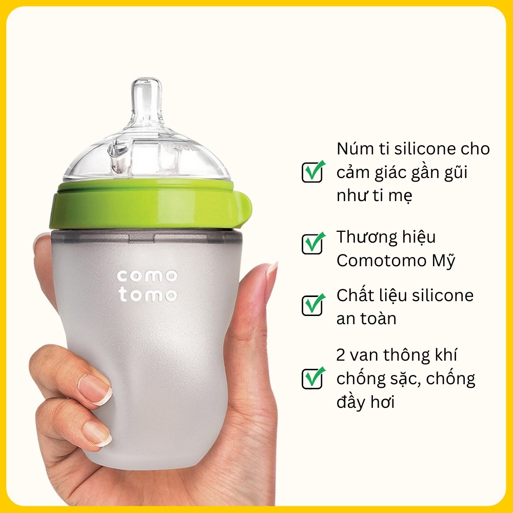 Bình sữa comotomo cho bé - bình đựng sữa siêu mềm - núm ti comotomo siêu mềm 250ml bình sữa comotomo mỹ 250ml chất liệu silicone cao cấp, mềm mại như ti mẹ - xanh, hồng chính hãng