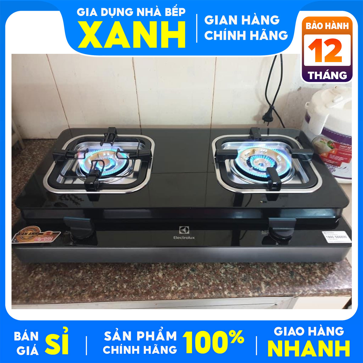 Bếp gas đôi electrolux etg728gkr trưng bày mới 98-99% +tặng dây gas-bh 12 tháng