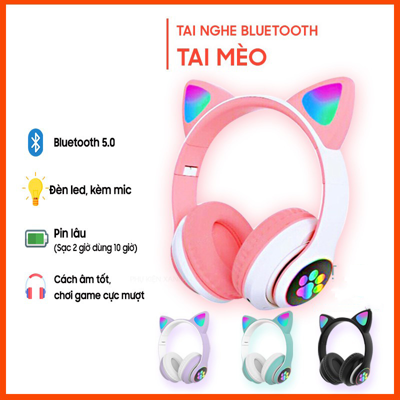 🍀loại xịn có mic🍀 Tai Nghe Chụp Tai Mèo Bluetooth B39, Headphone Tai Mèo Dễ Thương, Âm Bass Mạnh Mẽ