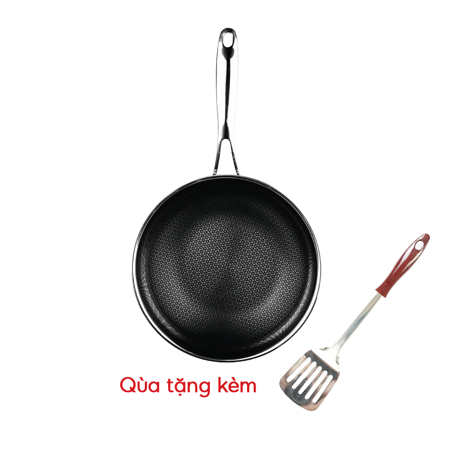 Chảo chống dính đáy từ sâu lòng Kims Cook Blackcube 24cm 3 lớp đúc liền inox 304 ( tặng 1 sạn inox ), dùng được bếp từ , hồng ngoại , gas