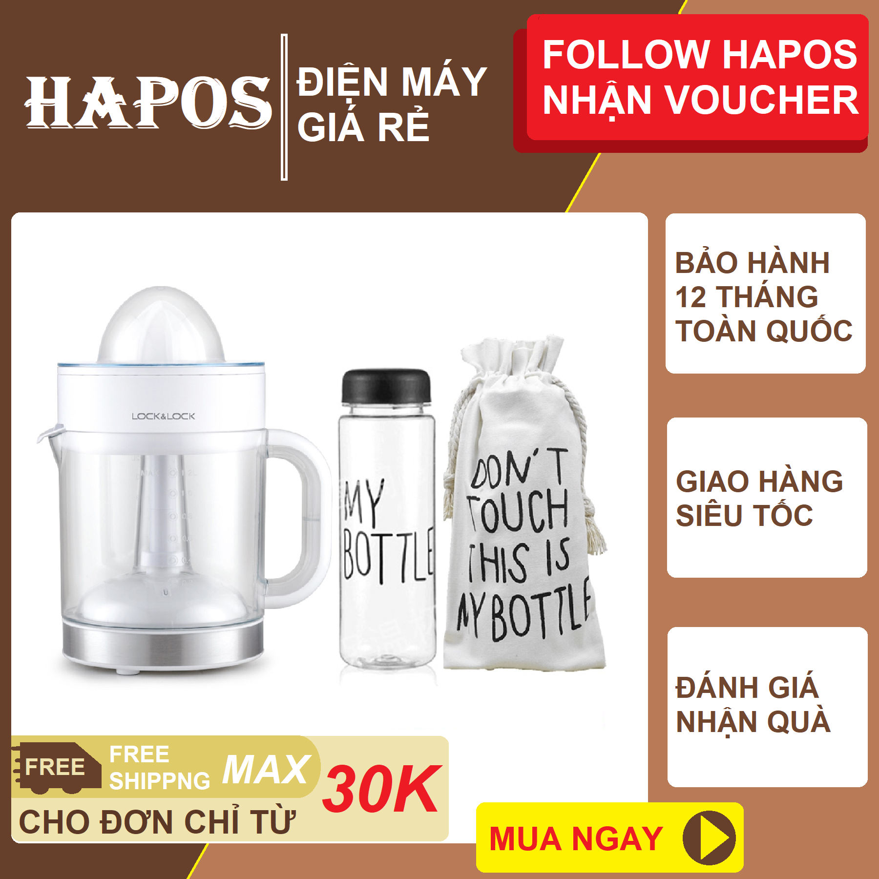 Máy Vắt Cam Lock&Lock EJJ241 (1.2L) Kèm Bình Thuỷ Tinh Và Túi Vải Tiện Lợi