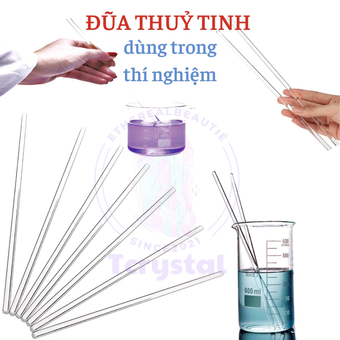 1 chiếc - Đũa thuỷ tinh dùng để pha dung dịch để nuôi tinh thể