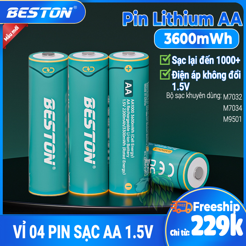 Pin sạc AA 1.5V (hộp 04 viên) công suất lớn 3600mWh Beston, dùng cho remote , điều khiển, đồ chơi trẻ em. đo huyết áp.
