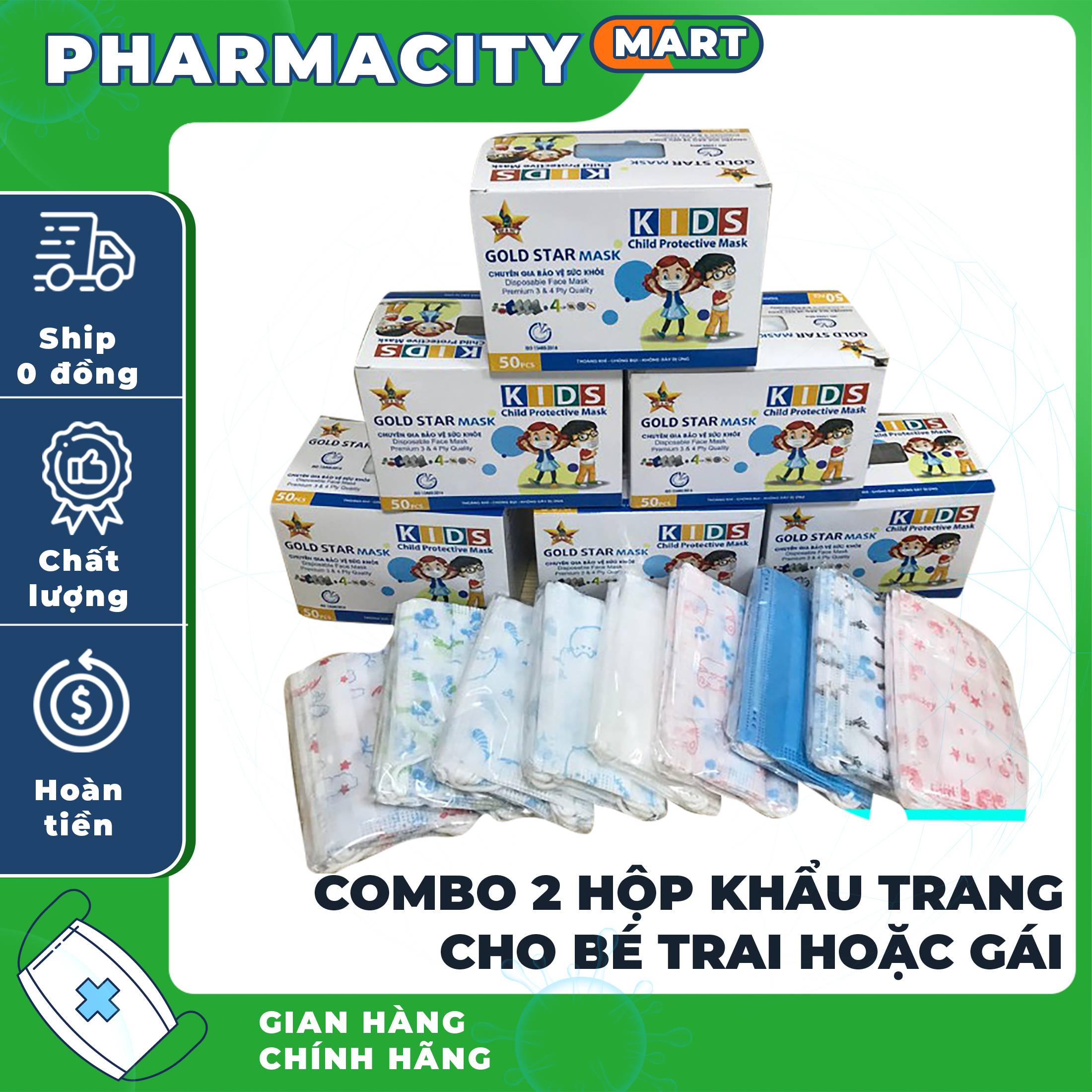 [CHÍNH HÃNG ] COMBO 2 HỘP Khẩu trang cho bé TRAI hoặc GÁI từ 3 -10 tuổi .TỔNG 2 hộp 100 chiếc.
