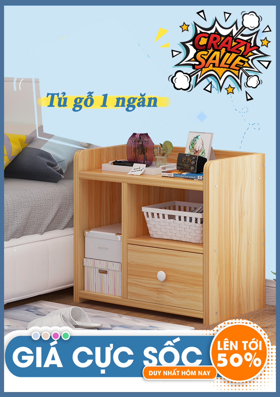 Kệ gỗ đầu giường - Tủ gỗ đầu giường - Táp gỗ đầu giường - Kệ gỗ để đồ- Kệ gỗ- 1 Ngăn kéo, thiết kế sang trọng nhã nhặn phù hợp với mọi phòng ngủ