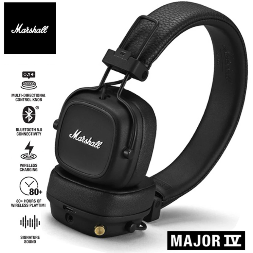 ( Hàng Nhập Khẩu) Tai Nghe Bluetooth Chụp Tai Marshall Major IV, Chất Lượng Âm Thanh Hifi Siêu Đỉnh, Pin Cực Khủng, Thiết Kế Gấp Gọn, Đệm Da Siêu Êm Chống Ồn Hiệu Quả. (Bảo Hành 12 Tháng)