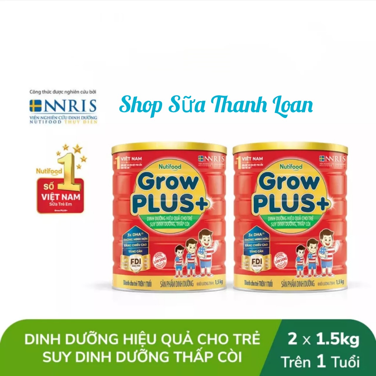 (HSD T1-2026) COMBO 2 Hộp Sữa Bột Nutifood Grow PLUS+ Đỏ 1.5kg.