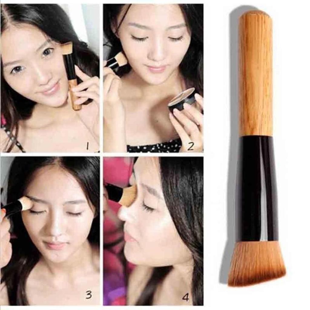 Cọ trang điểm tán nền, cán gỗ vàng, cọ tạo lớp nền makeup căng mịn lâu trôi