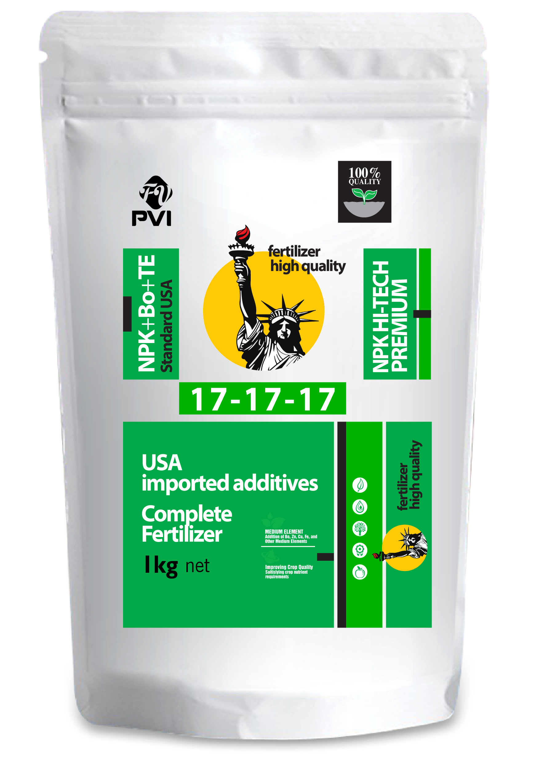 Phân bón NPK 17-17-17+TE Nữ Thần (1 kg) – sản phẩm thuộc Tập Đoàn Con Cò Vàng - (thích hợp cây ăn củ, qả - hoặc giai đoạn trái sắp chin – giúp trái lớn nhanh, giòn ngọt, bóng đẹp và tươi lâu)