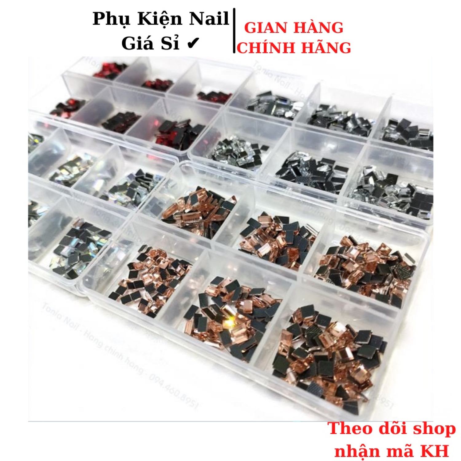 Đá chân bằng nail mix size, đá khối vuông, chữ nhật