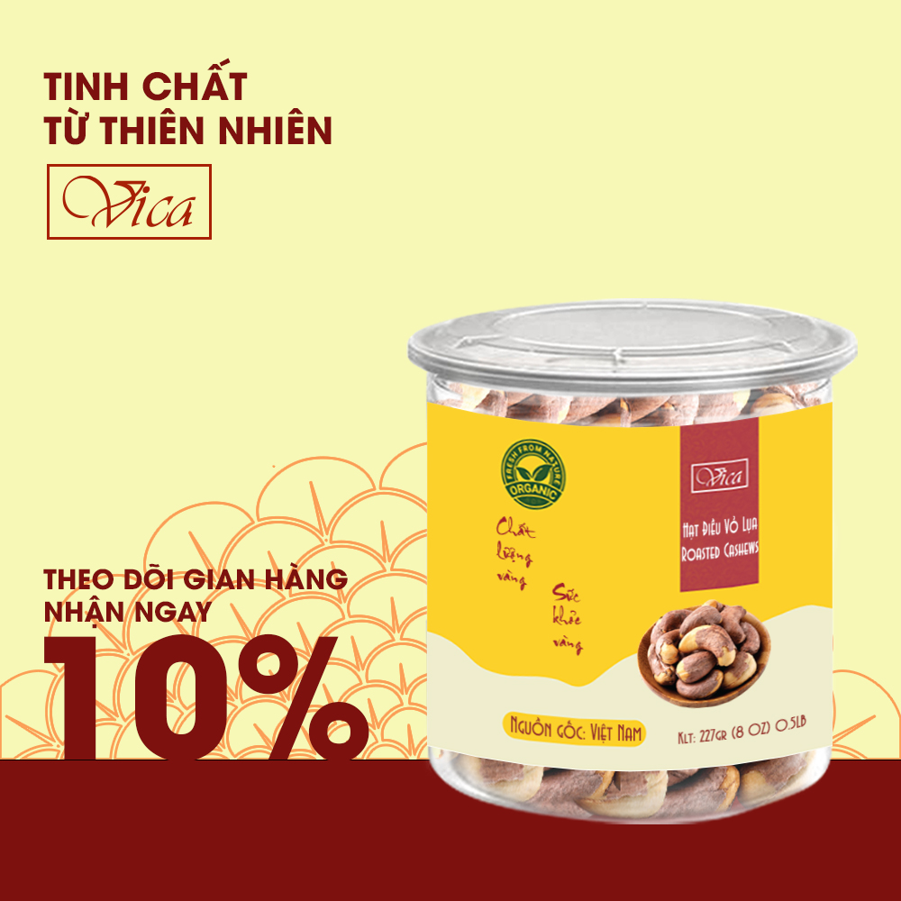 Hạt Điều rang muối VICA loại A Cồ Bình Phước 227g (0.5LB) đóng hũ nhựa cao cấp. Hạt điều rang muối Bình Phước (Giúp ngăn ngừa Ung thư) (Hàng xuất khẩu USA) hũ nhựa cao cấp, dùng làm quà tặng, quà tết