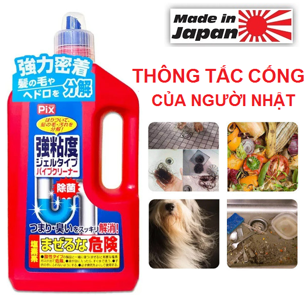 MADE IN JAPAN - Gel Thông Tắc Cống Nhật Bản Lion Pix 800g Tiêu Hủy 99% Tóc Lông Thú Cặn Rác Hữu Cơ Gây Tắc Nghẽn Cống Lavabo Bồn Rửa Mặt