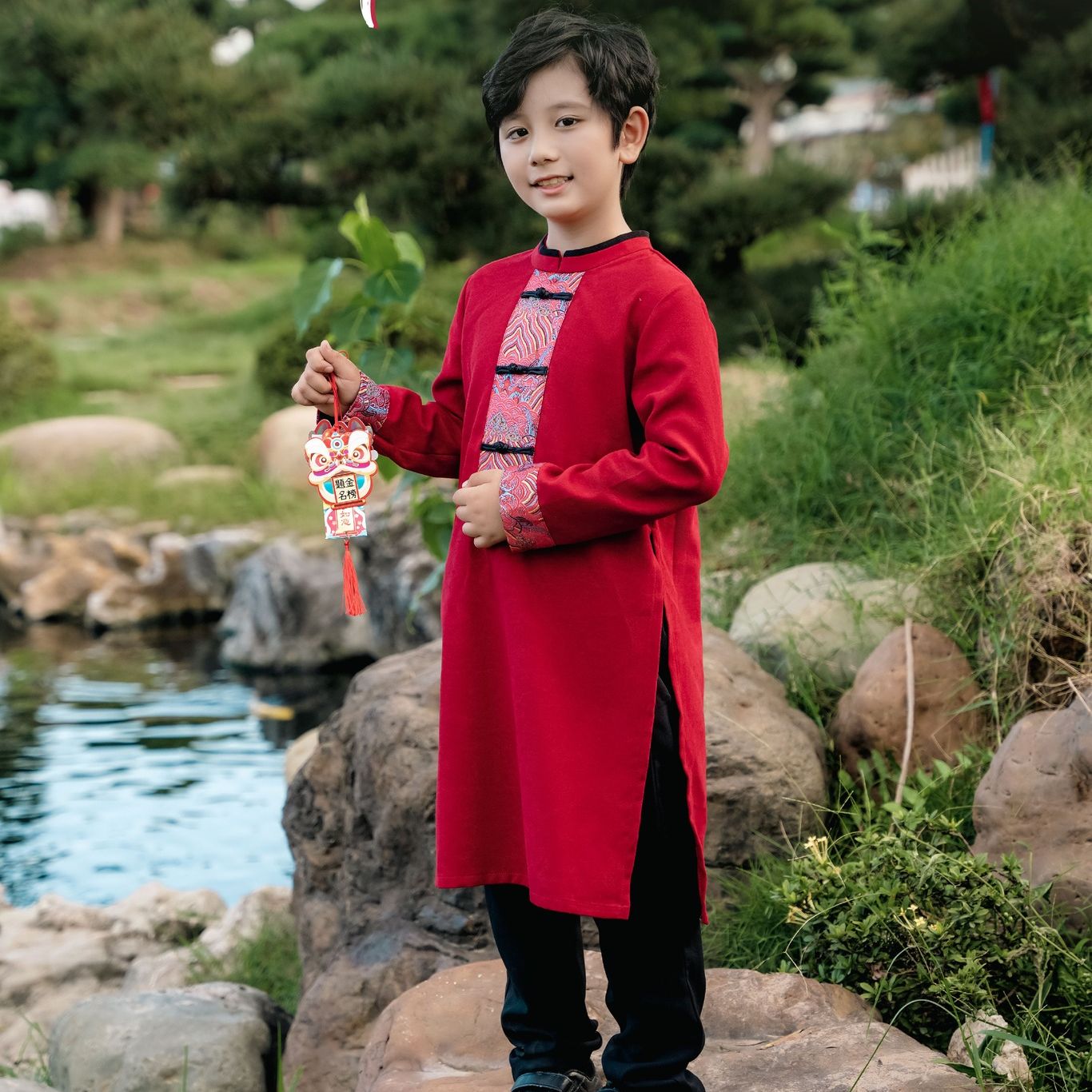 Áo dài nhung phối gấm bé trai ilaby [14ib1389l2ft