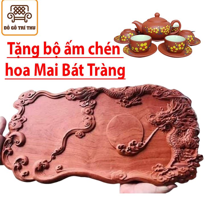 Khay trà gỗ Hương loại to hàng nguyên khối kích thước 65x35x4 cm