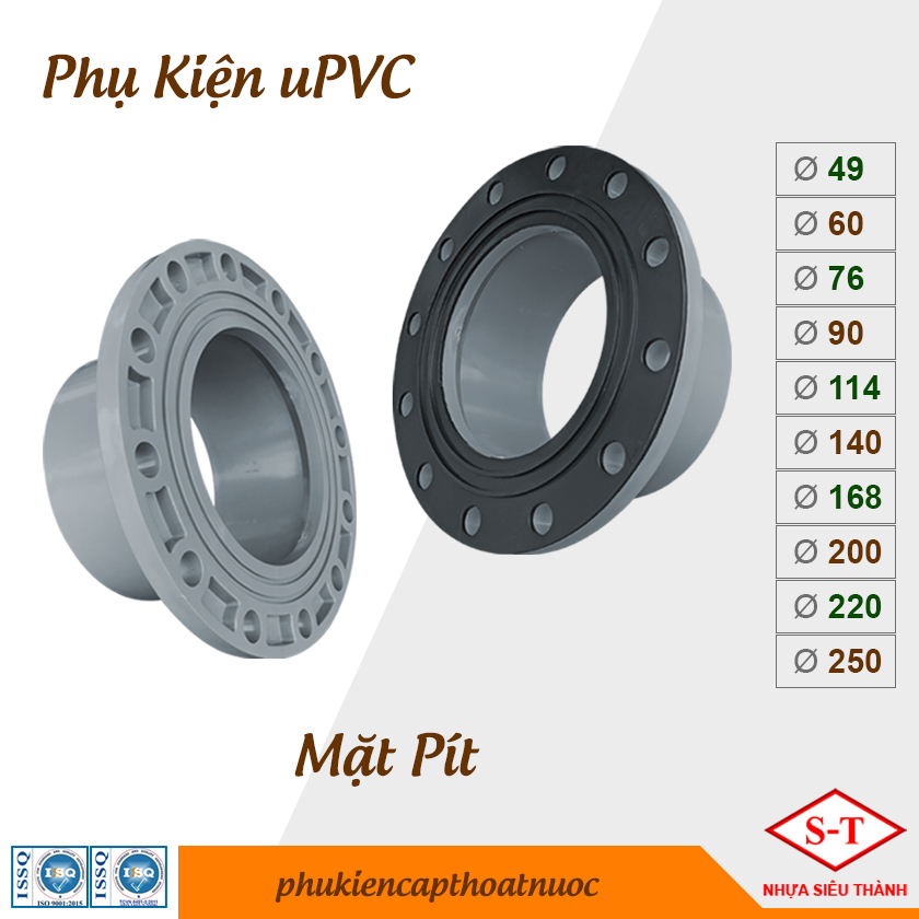 Mặt pít pvc phi 49, 60, 76, 90, 114, 140, 1 bộ gồm 1 mặt pít upvc và 1 ron cao su, phụ kiện nhựa st