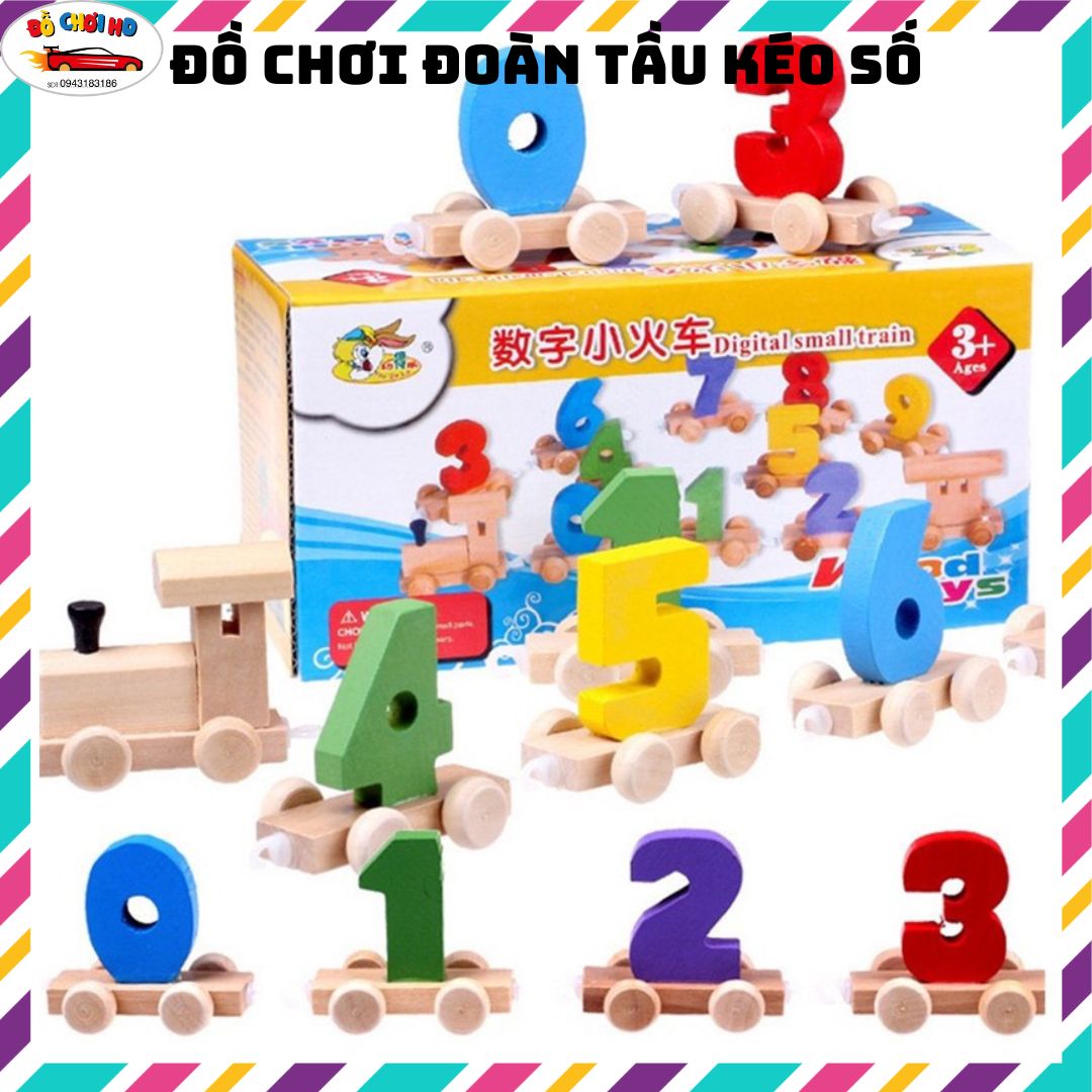 Đồ chơi gỗ đoàn tàu chở số từ 0-9, đồ chơi giáo dục cho bé