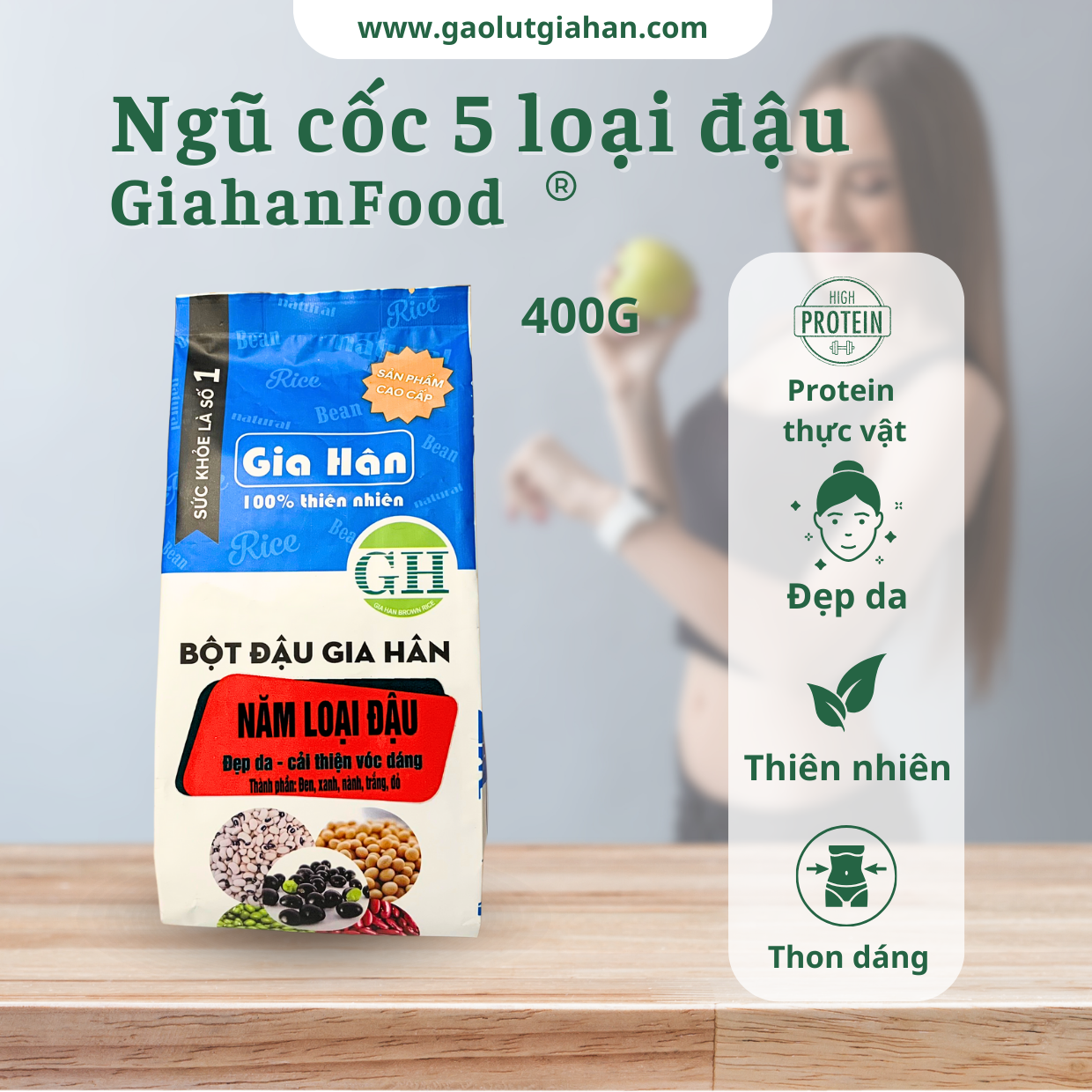 Bột 5 loại đậu bỗ sung gạo lứt , bột ngũ cốc tăng cân, tăng vòng 1, đẹp da ( 400g ) GIAHAN FOOD. Bột 5 thứ đậu, đậu đen xanh lòng,đậu đỏ,đậu xanh, đậu nành và gạo lứt, ngũ cốc 5 loại đậu giàu dinh dưỡng.