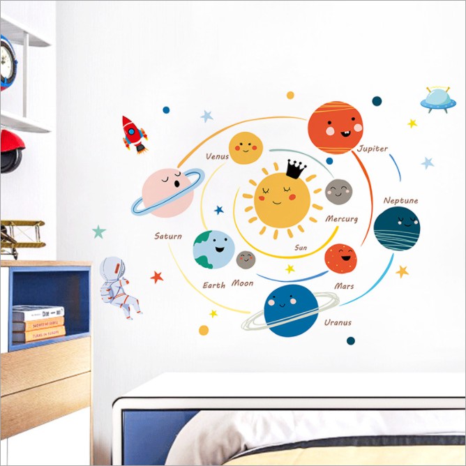 Bộ tranh dán tường HỆ MẶT TRỜI có thể tháo rời - Decal dán tường phòng khách, phòng ngủ, phòng học