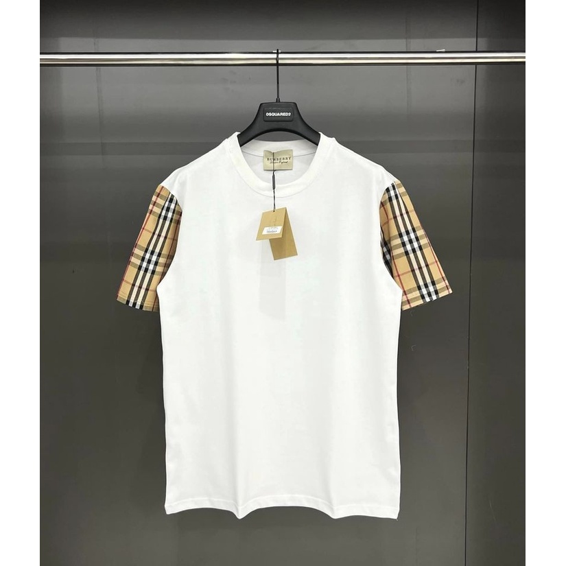 Áo phông burb3rry hoạ tiết tay kẻ sọc vàng chất liệu cotton co giãn 4 chiều siêu thoáng mát