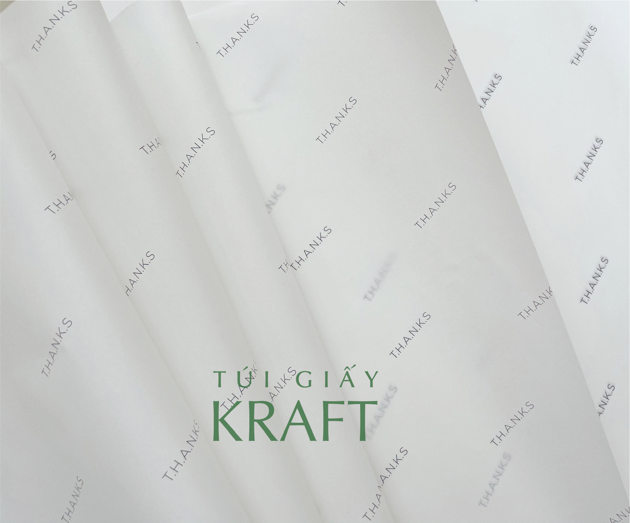 Giấy gói hàng in T.H.A.N.K.S khổ nhỏ 21 x 40cm, giấy pelure, giấy hút ẩm, tuigiaykraftvn