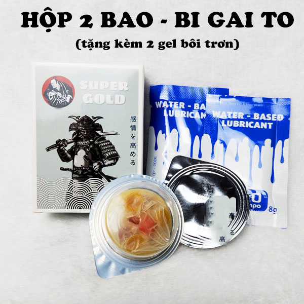 [Tặng kèm 2 gói gel] Hộp 2 cái bao cao su Super Gold với bi to tròn tăng khoái cảm cho cuộc yêu