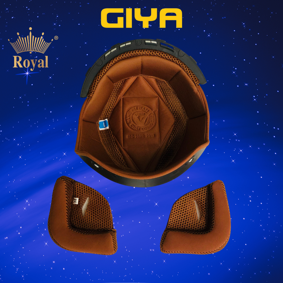 Lót thay thế mũ bảo hiểm Royal kính âm M139 gồm 2 ốp tai và 1 lót - phiên bản mới nút bấm - Giya Helmet