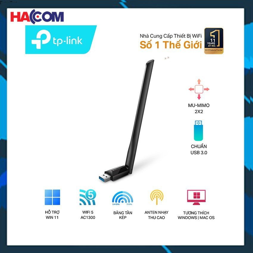Card mạng không dây usb tp-link archer t3u plus ac1300 tốc độ cao hơn, kết nối tốt hơn