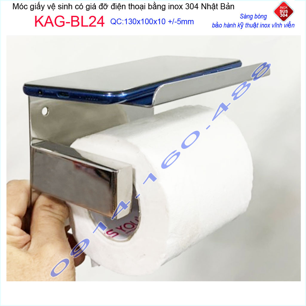 [HCM]Móc giấy vệ sinh KAG-BL24 có giá đỡ điện thoại, kệ để giấy 304 Nhật Bản inox bóng dập khuôn sắc sảo đến từng chi tiết
