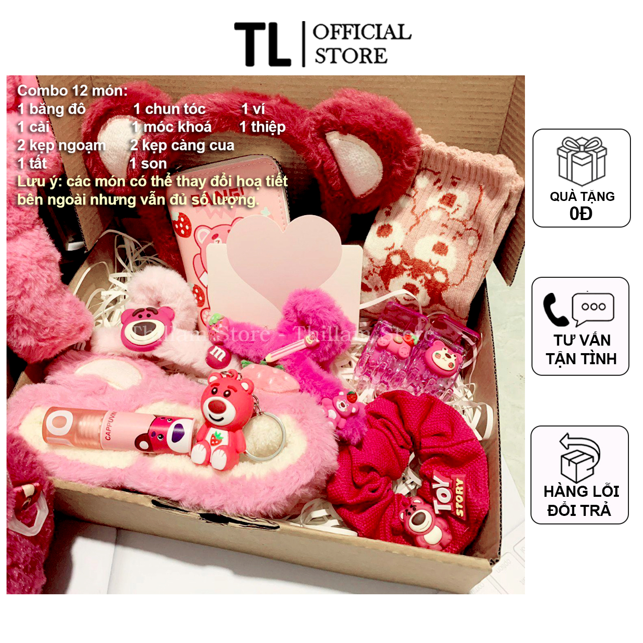 Combo Gấu Dâu - Set quà tặng siêu cute dành cho bạn nữ, quà sinh nhật