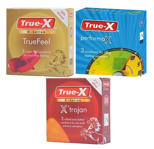 [HCM]Bộ 3 hộp Bao cao su gân siêu gai - kéo dài thời gian True-X (9 chiếc)