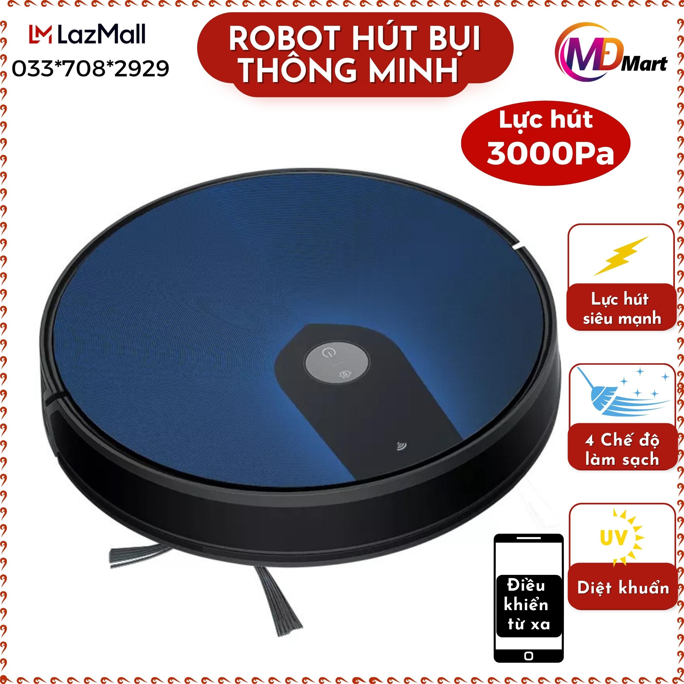 Robot hút bụi lau nhà, Robot Hút Bụi Tự Động, Robot Tự Sạc -Điều Khiển Bằng giọng nói, Lực hút mạnh mẽ, Mắt thần chống rơi, Khả năng leo bậc thềm, Hoạt động theo lập trình sẵn