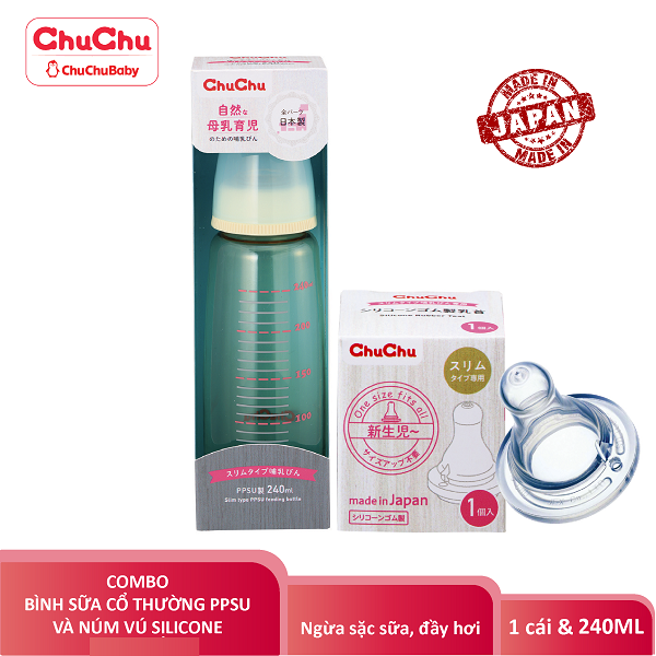 Combo includes 240ml PPSU milk bottle + 1 genuine Chuchu Baby anti