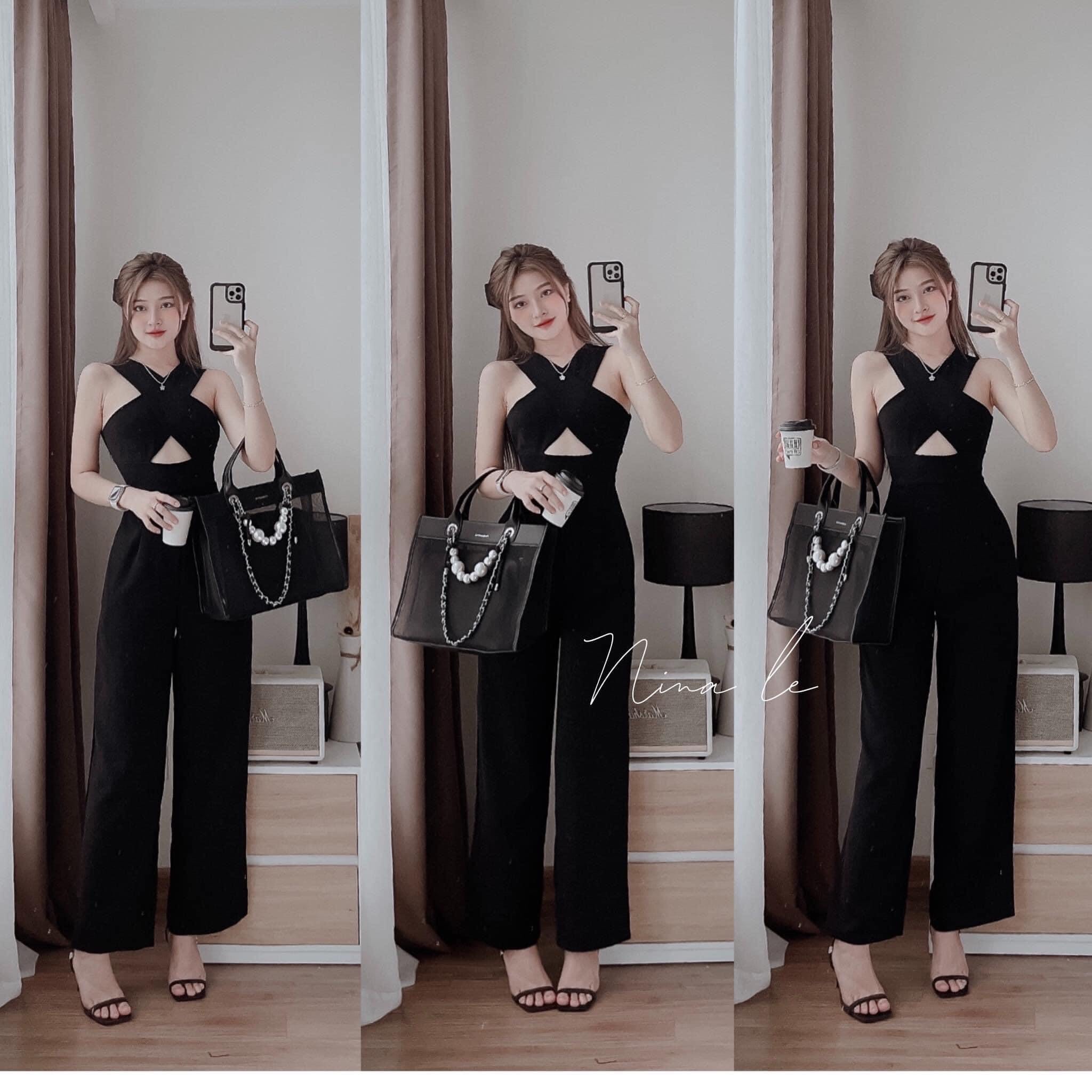 Jumpsuit dài ống rộng hở bụng đắp chéo pnt shop
