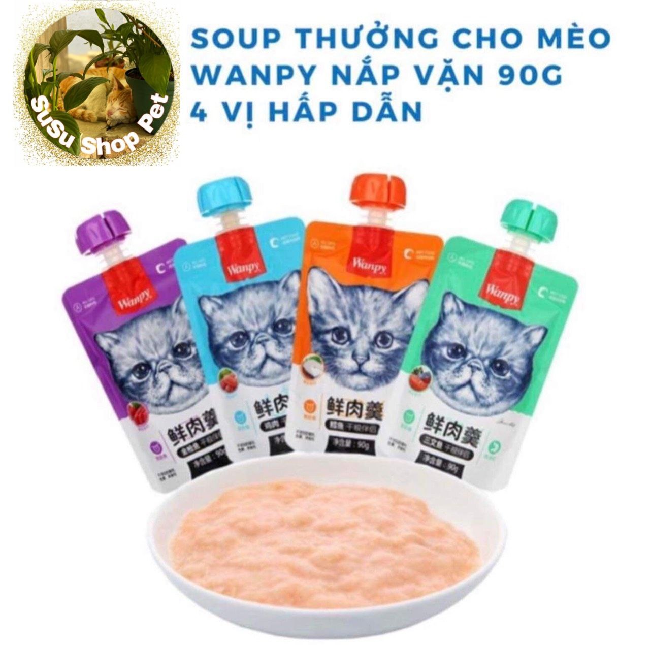 Súp thưởng wanpy nắp vặn cho mèo tuýp 90g combo 5 gói