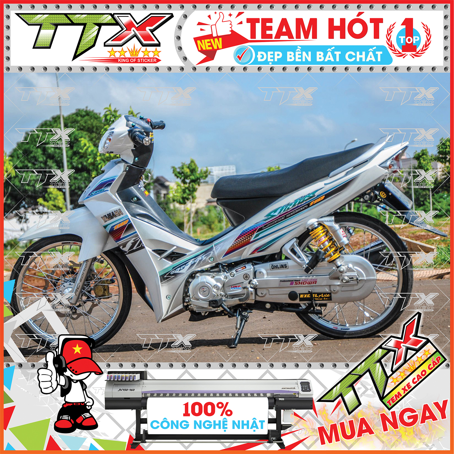 Tem rời sirius 110 tam giác nhỏ , Team chế sirius dán xe màu trắng siêu đẹp , Shop TTX Tem xe sirius