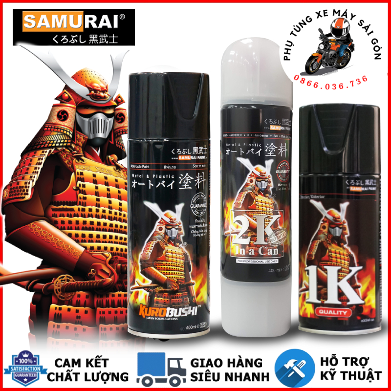 Sơn xịt Samurai đủ loại màu Sơn lót, sơn bóng, sơn chịu nhiệt, sơn pô, sơn chống cháy chính hãng - Nhập khẩu Malaysia