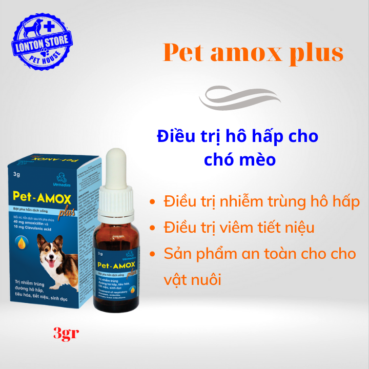 VEMEDIM Pet Amox Plus - Dung Dịch Uống Giảm Tiêu Chảy, Hô Hấp Cho Chó Mèo  3g - Lonton Store