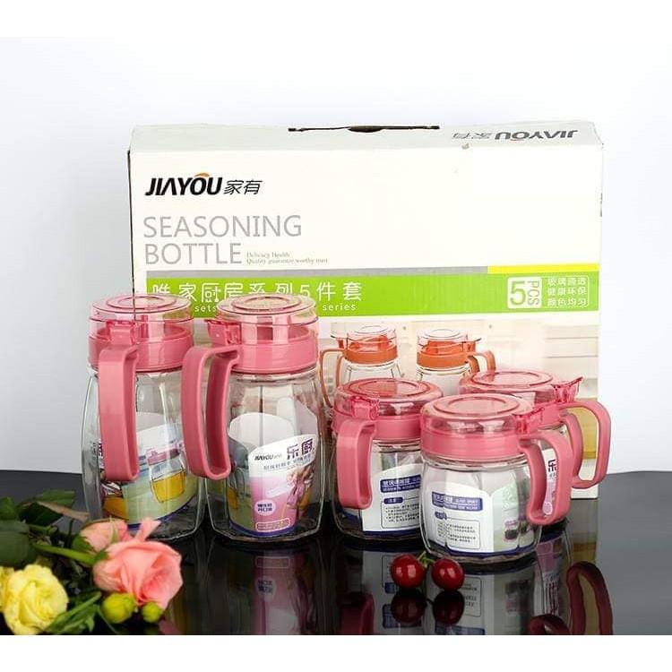 Bộ để gia vị 5 món, bộ để gia vị bằng thủy tinh cao cấp - 9690