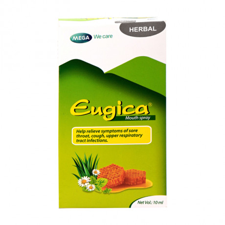 Xịt họng thảo dược Eugica (10ml) giúp giảm các triệu chứng viêm họng, ho, viêm đường hô hấp