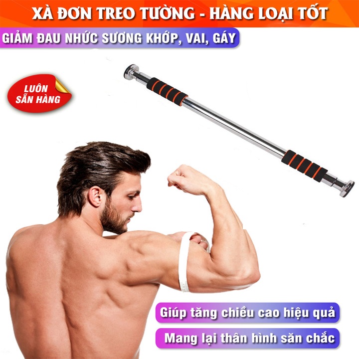 [HCM]Xà Đơn Treo Tường Gắn Cửa Điều Chỉnh Độ Dài Linh Hoạt Mẫu Mới Chất Liệu Thép Không Gỉ Chịu Lực 150kg Tay Cầm Bọc Đệm PVC Chống Trượt