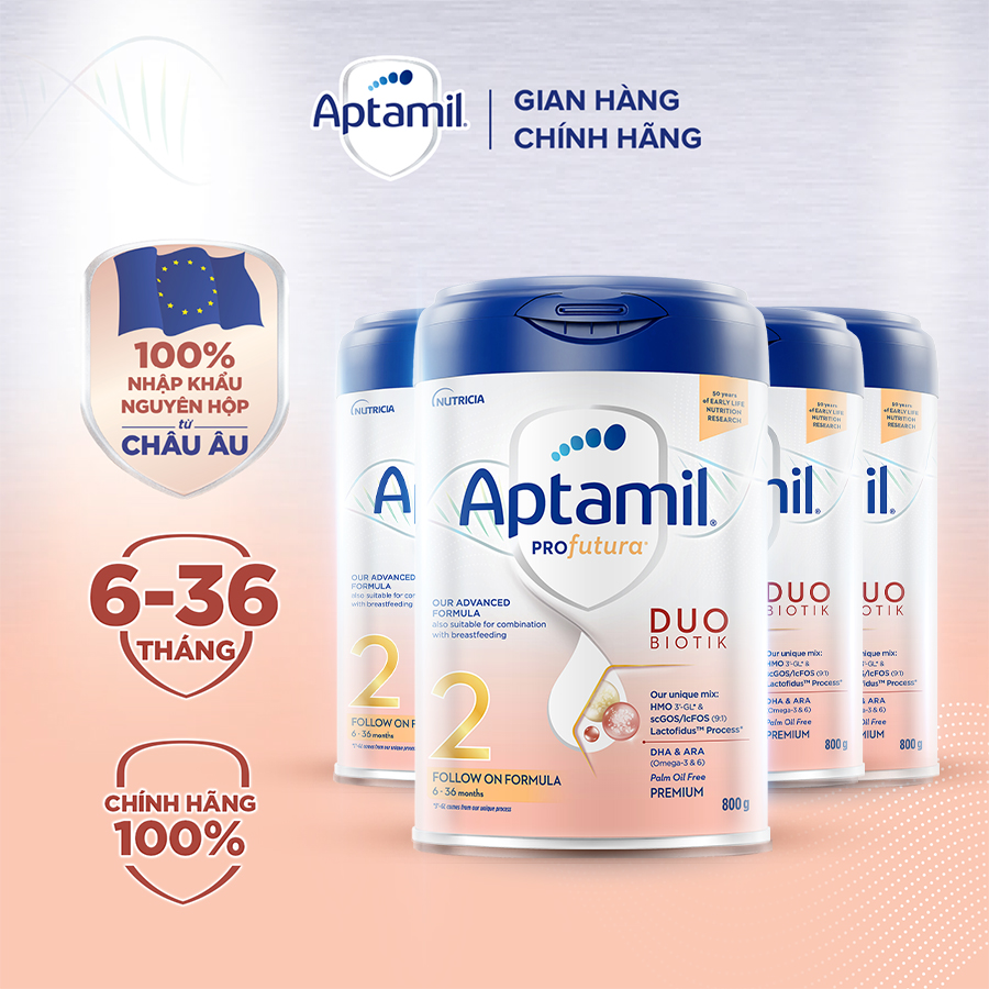 Combo 4 Sữa công thức Aptamil Profutura Duobiotik 2 cho bé 6-36 tháng tuổi