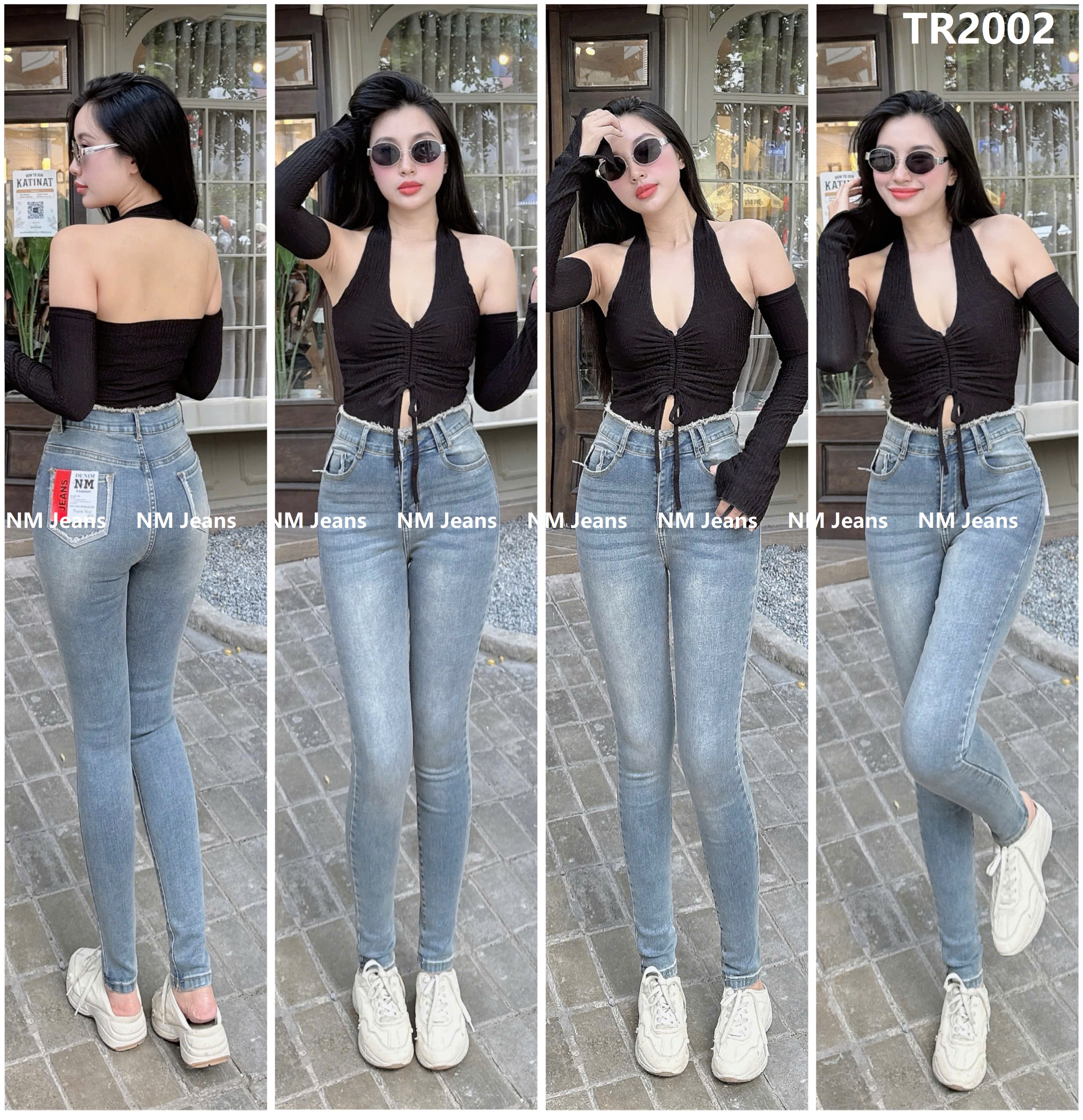  Quần jean nữ ôm 1 nút lưng tua túi tua phong cách douyin có 2 màu đẹp từ 40-70kg 