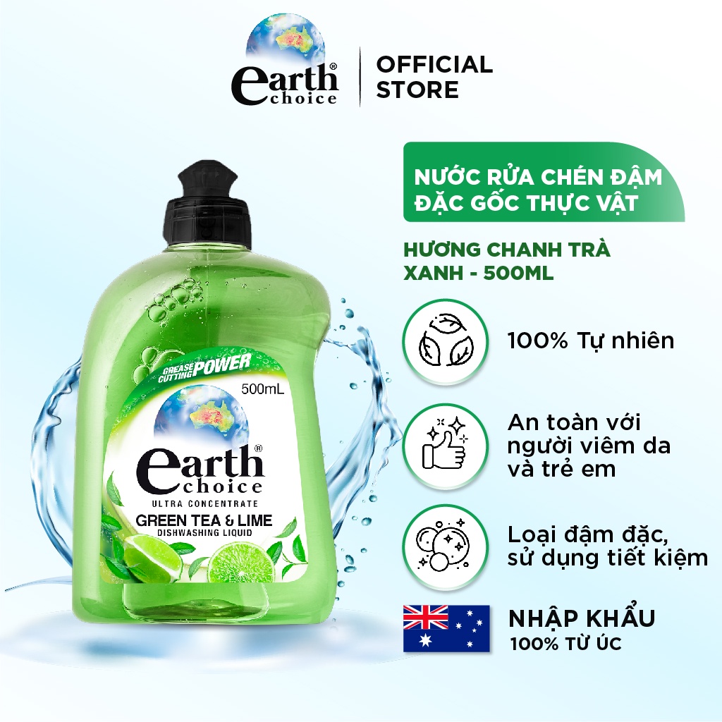 Nước rửa chén đậm đặc gốc thực vật Earth Choice khử sạch mùi tanh và dầu mỡ